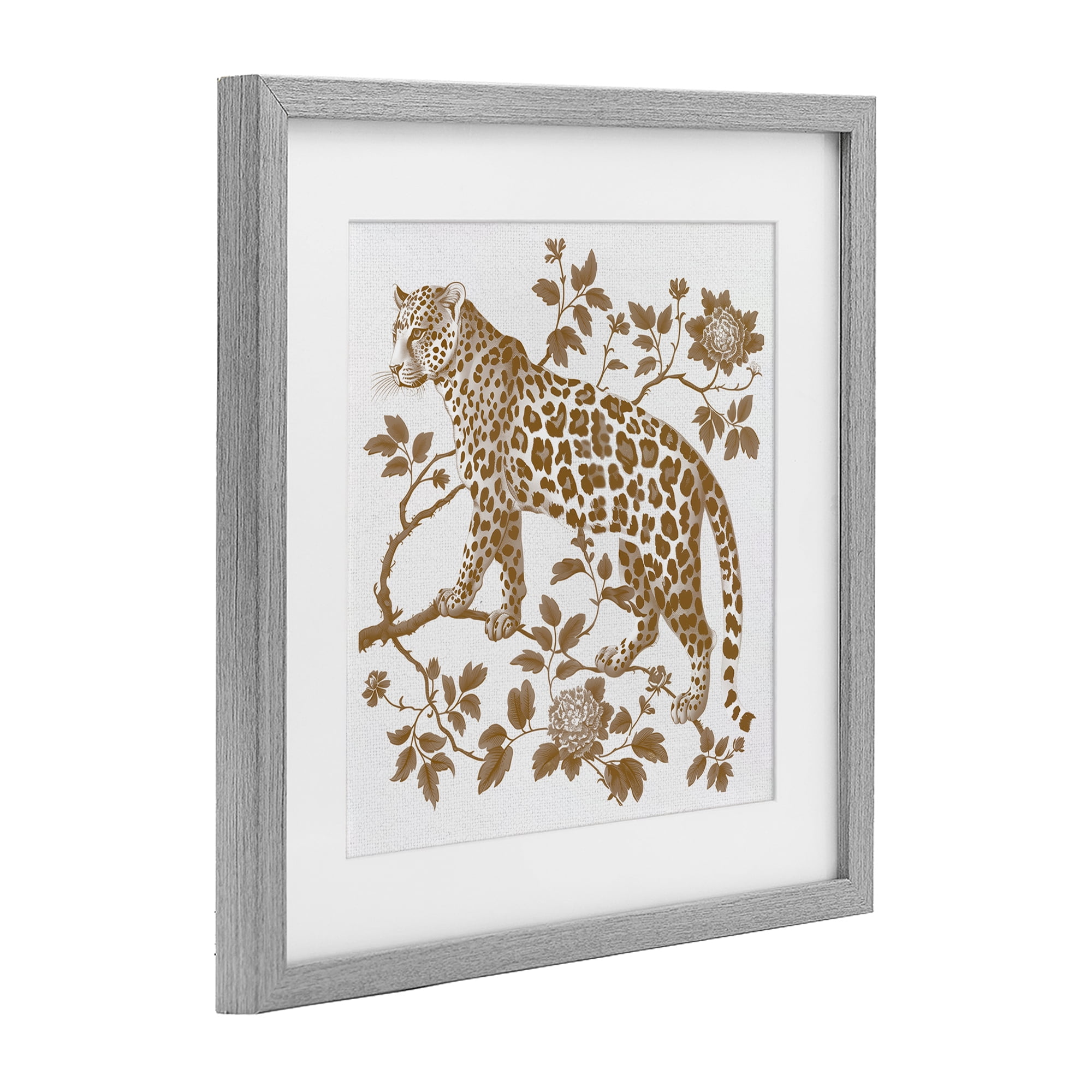 Earthy Details Vintage Leopard Gray Framed Print Under Glass, design by Lettered and Lined
