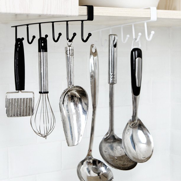 Kitchen Storage Rack Cupboard 6 Hooks Under Shelf Cup Mug Holder Hanger