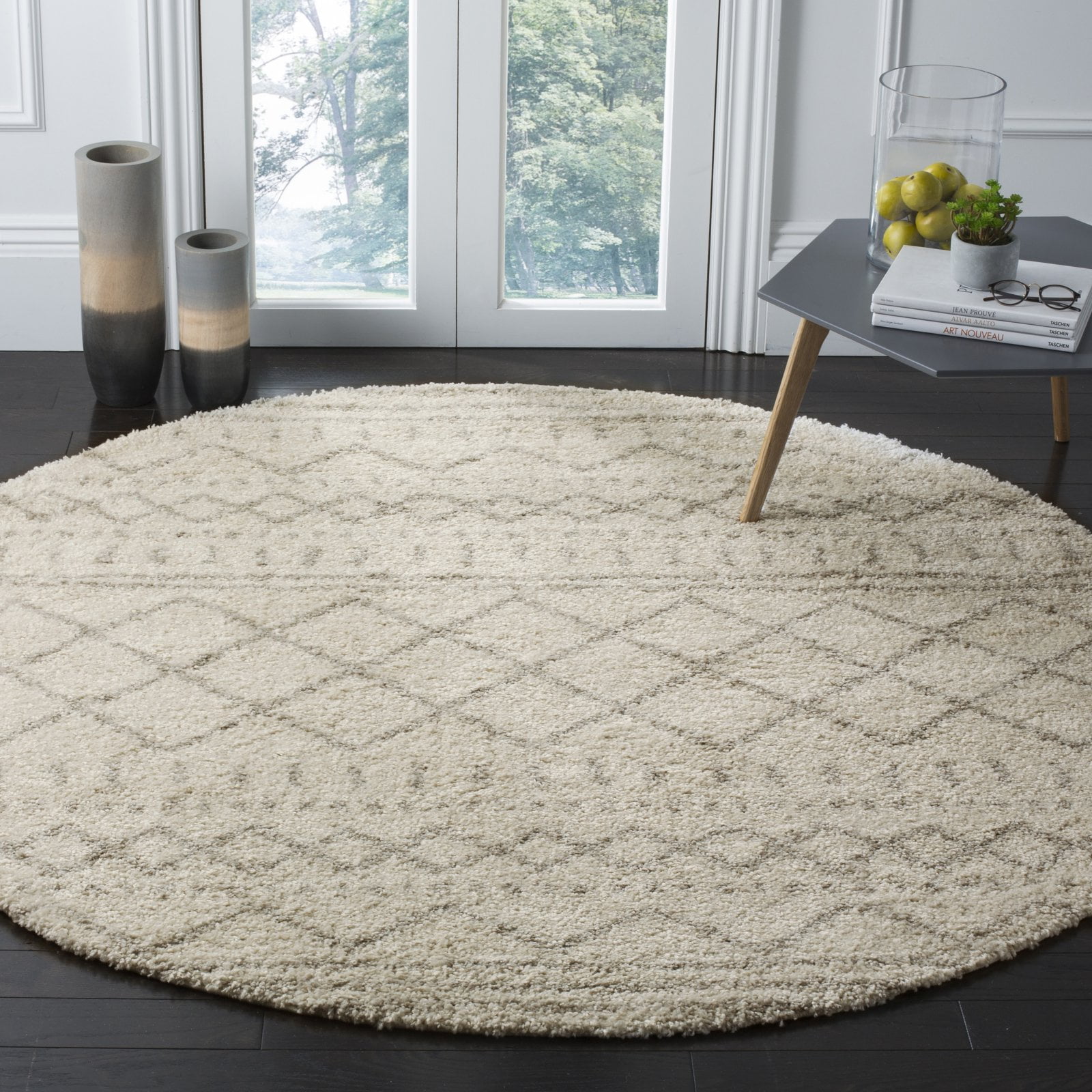SAFAVIEH Arizona Teagan Geometric Striped Shag Area Rug, Ivory/Beige, 9' x 12'
