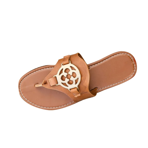 Fesfesfes Women's Round Head Slip-On Slippers for Home and Beach Soft Cushioned Insoles Breathable Casual Shoes with Non-Slip Rubber Soled(Brown#3,US 5.5)