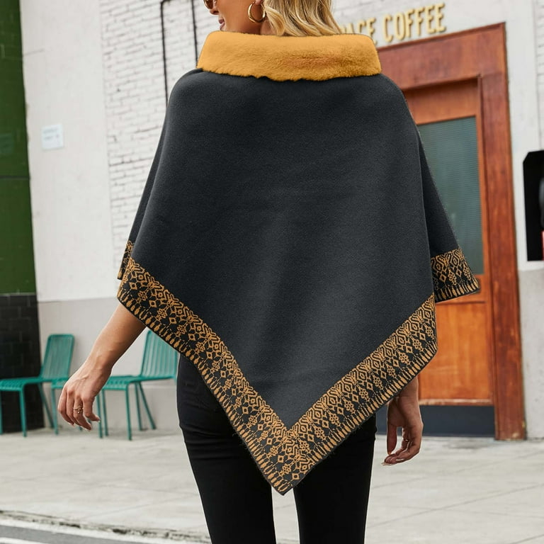 Brglopf Women Faux Fur Shawl Wrap Knitted Pullover Sweater