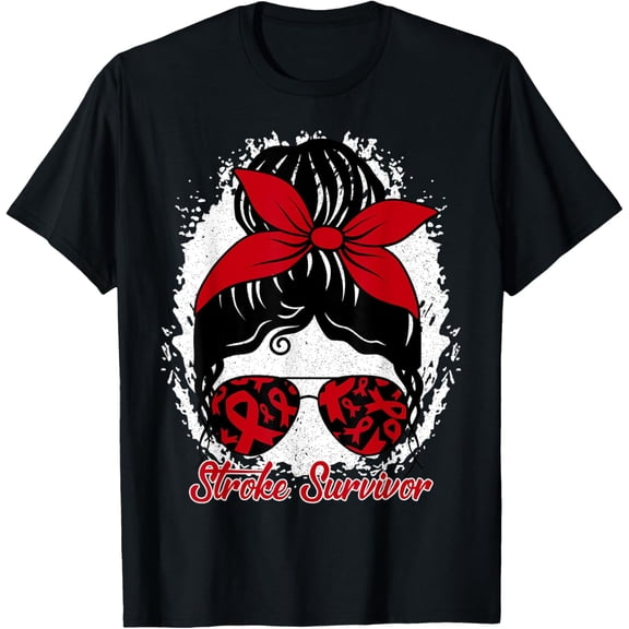 t-shirt Cute Stroke Survivor Awareness Red Ribbon Brain Attack Women T-Shirt.