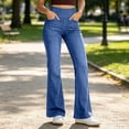 thumbnail image 4 of Flare Jeans for Women Solid Color Stretch Denim Flared Pants Elastic Waistband Multi Pocket Styling Casual High Rise Slimming Straight Denim Pants, 4 of 10