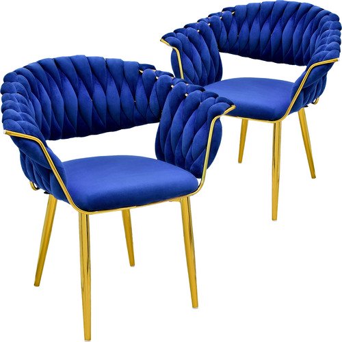 Set de 2 Sillas Comedor Tapizadas Terciopelo Houzer Elegantes Azul