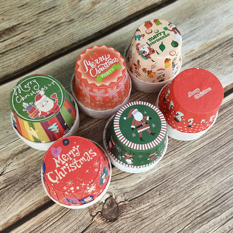 600 Pieces Christmas Cupcake Wrappers, Candy Santa Claus Cupcake Liners,  Snowman Cupcake Cups, Xmas Colorful Paper Baking Cups for Cake Candy Make