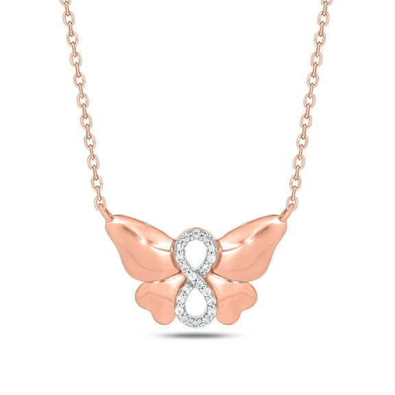 Cali Trove 1/20 Ct Diamond Butterfly Infinity Pendant Necklace | 14Kt Rose Gold Vermeil Plating over 925 Sterling Silver | Necklace for Her