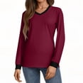 thumbnail image 5 of WTOBBY Women's Fashion Casual Top with V-Neck and Color Block Design, Long Sleeve Shirt Style for Stylish Outfits, Comfort Fit for Everyday Use, Great for Layering,Wine L, 5 of 5