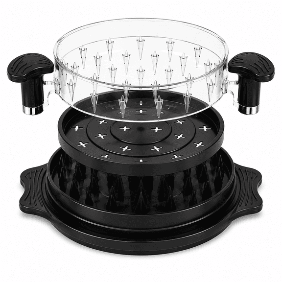 FZEEA Black Chicken Shredder Tool Twist, Large Meat Shredder with Partition Plate, Clear Lid, Ergonomic Handles, Non-Slip Base for Chicken, Pork & Beef