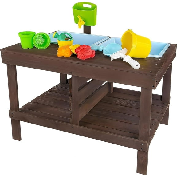 WonkaWoo Sand and Water Table for Toddlers Wooden Sensory Activity Table with Beach Toys