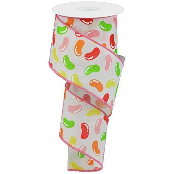 Jelly Beans Canvas Wired Edge Ribbon, 10 Yards (White, 2.5")