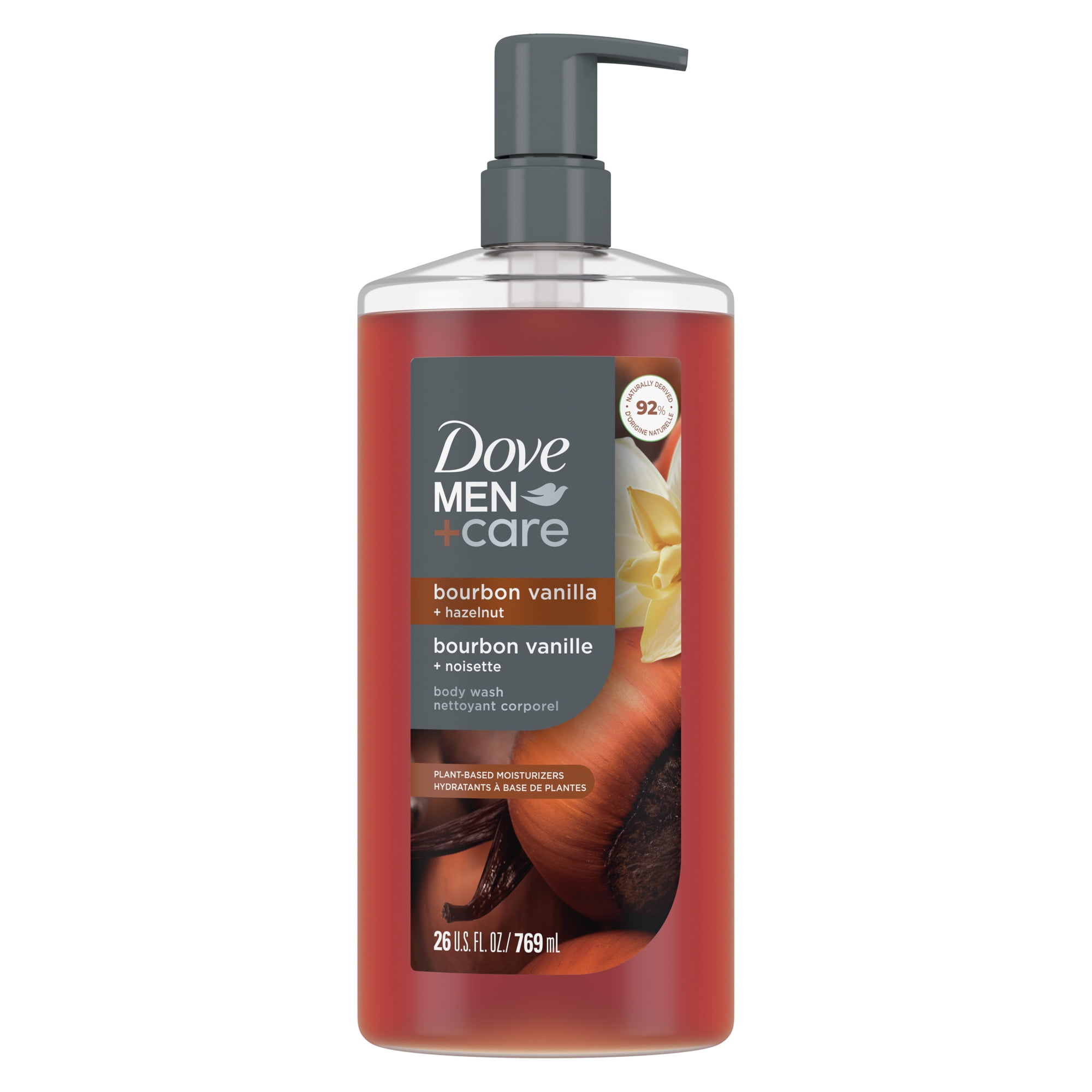 Dove Men+Care Moisturizing Body Wash for Men Bourbon Vanilla + Hazelnut Plant-Based Cleanser, 26 fl oz