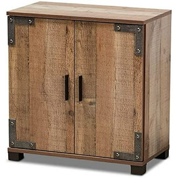 Bilot Finished Wood 2-Door Shoe Cabinet in Rustic Brown