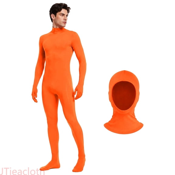 JTieacloth Long Sleeve Stretch Jumpsuit with Hood Open Face Full Body Suit for Adult Unisex