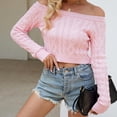 thumbnail image 2 of Off The Shoulder Sweater Sevevn Women's Off The Shoulder Cable Knit Sweater Long Sleeve Cropped Sweater Pullover Tops, 2 of 8