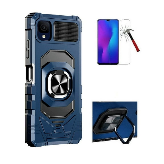 Compatible Case for TCL A3 / TCL ION Z, Ring Stand Hybrid Case Cover   Tempered Glass (Blue)