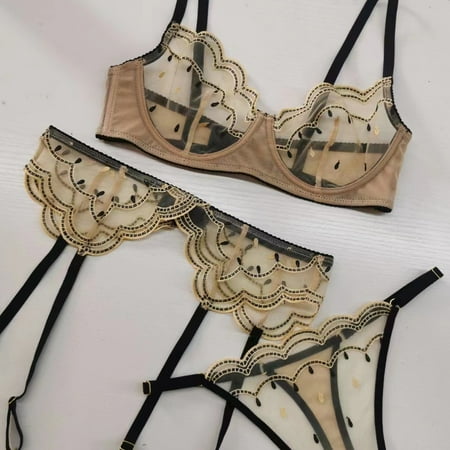 INS Sexy Lace Lingerie Women s Ultra-Thin See-through Big Chest Show Sexy Embroidery Bra Set Three Pieces