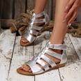 thumbnail image 3 of Rokment Wedge Low Heels Gladiator Sandals for Women Beach Roman Casual Leather Hollow out Open Toe Fisherman Flat Dress Summer Shoes Silver Size 9, 3 of 7