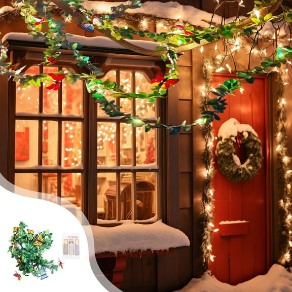 Mbvtdt 6.56Ft Artificial Christmas Garlands with Butterflies Lights,Pre-lit Green Vine Rattan with LED String Lights,Battery Operated Holiday Décor