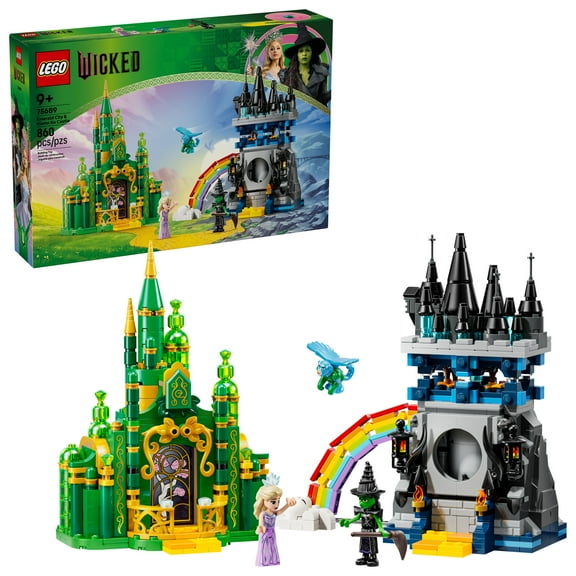LEGO Wicked Emerald City & Kiamo Ko Castle Building Toy - Elphaba & Glinda Toy Figures, 2 Buildable Playsets, & Flying Monkey Minifigure for Kids, Ages 9  - Wicked Merch Gift for Girls & Boys - 75689