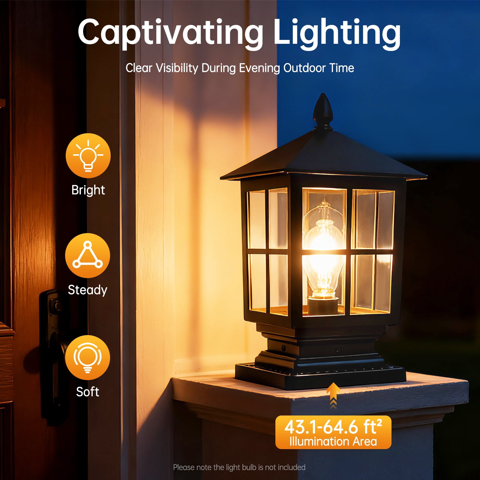 Peakora Retro Style Post Light Aluminum Alloy Post Light, Outdoor Post Lantern Landscape Post Lamp for Bedrooms, Cafes, Stores