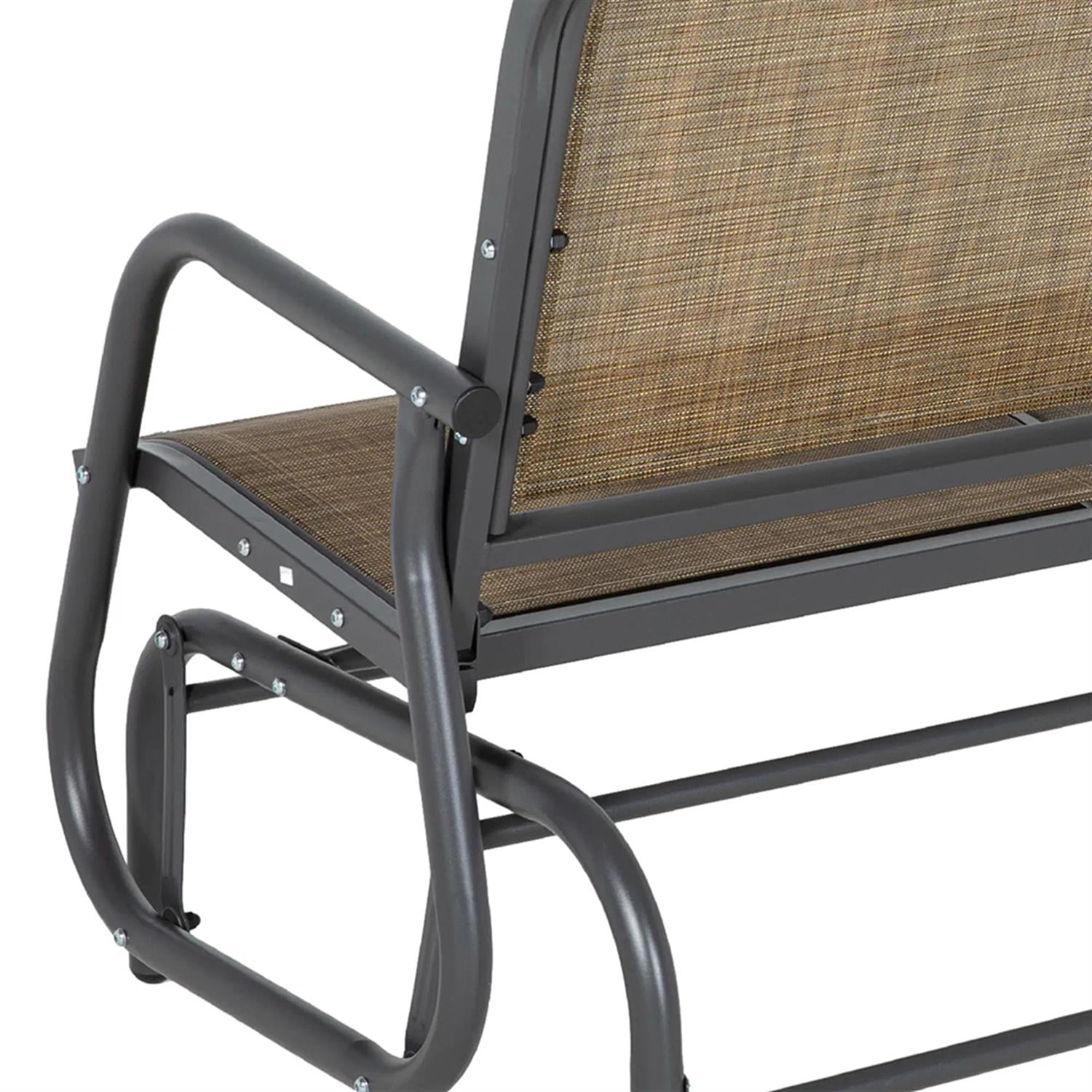 Demi Bonn 2-Person Outdoor Glider Bench, Patio Double Swing Rocking Chair Loveseat with Steel Frame, Outdoor Glider Chairs for Porch, Balcony, Poolside, Brown