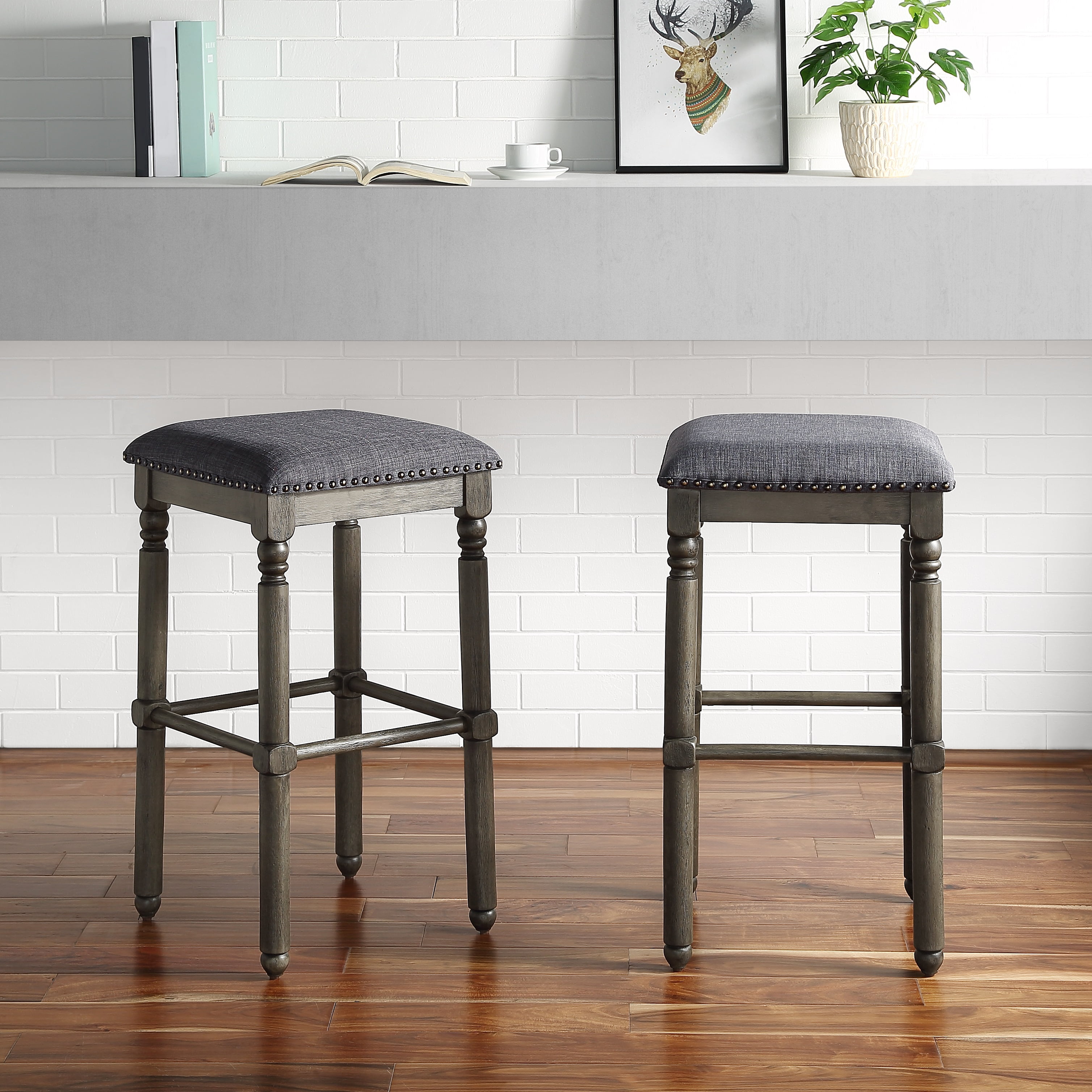 Arnhem Wood Gray Upholstered Bar Stools, Set of 2 - Walmart.com