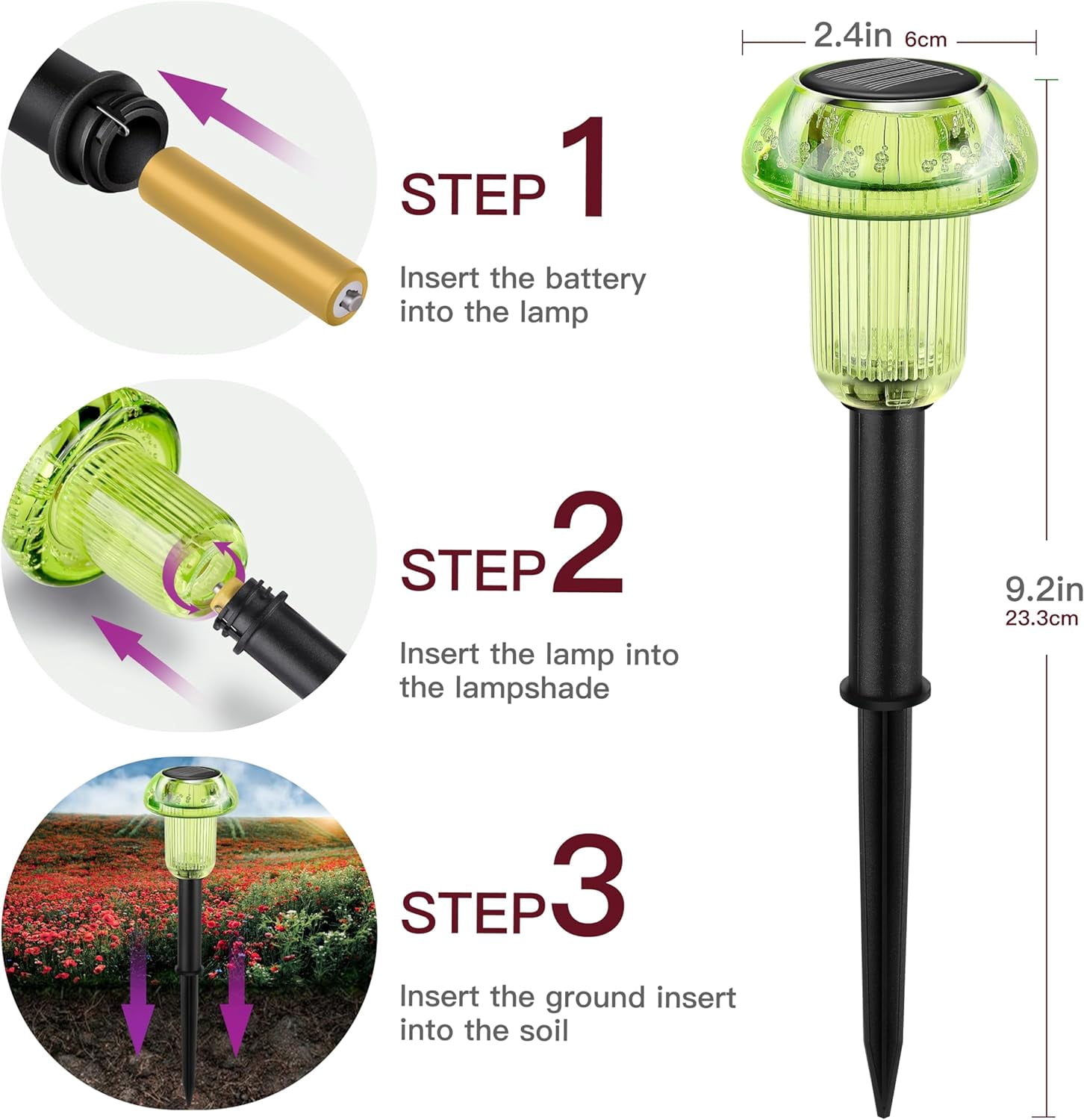 Green Solar Lights Outdoor 4 Pack LED Christmas Decorations Mushroom Solar Lights Outdoor Waterproof, Landscape Lighting Garden Stake Lights, Outdoor Solar Lights for Yard, Garden