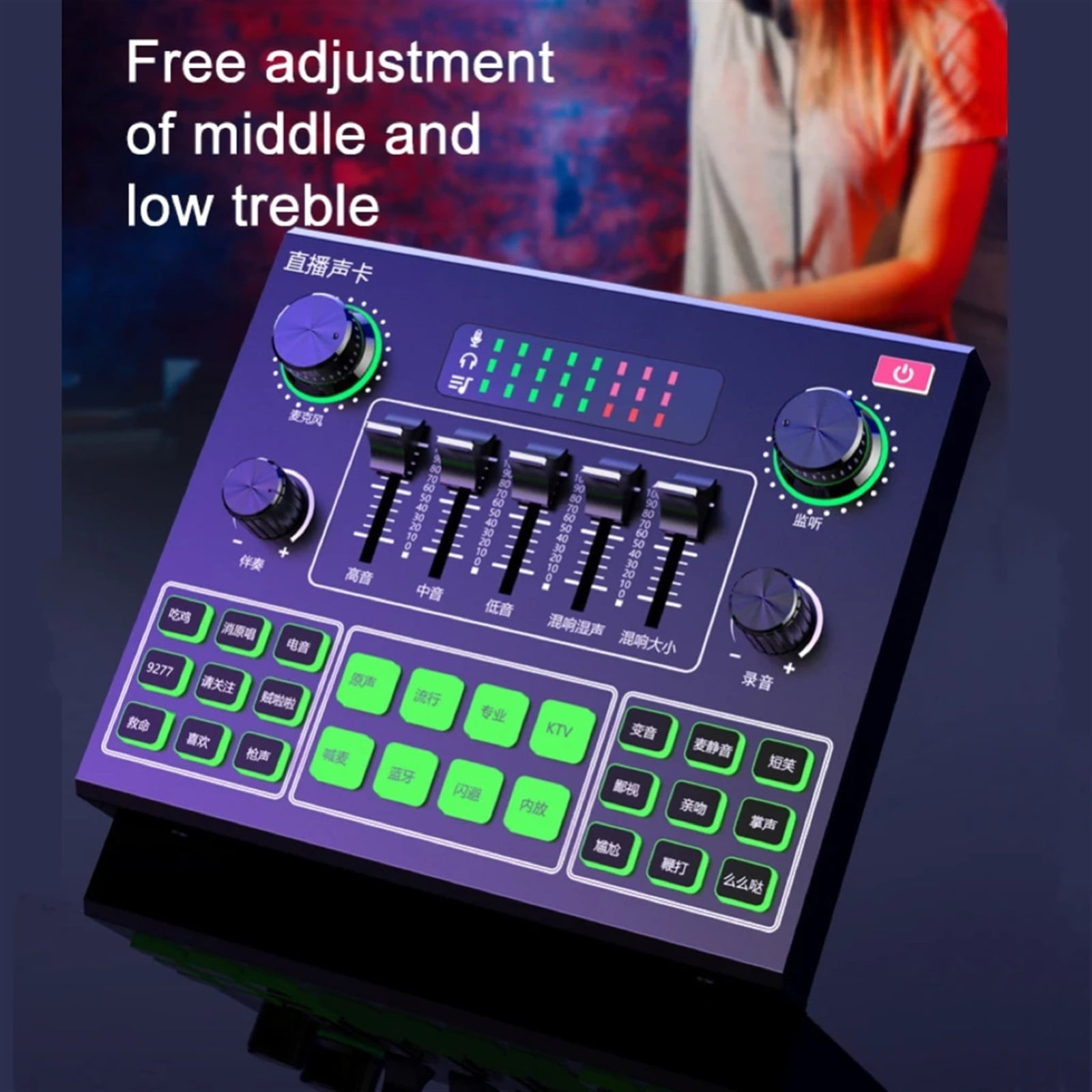 Leedoar V9SJ Professional Portable Audio Mixer Microphone Live Sound Card Voice Changer Gaming Live Broadcast Recording ,Precision Control