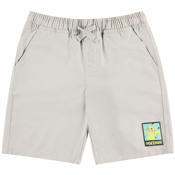 Boys Pokemon Pikachu Casual Woven Khaki Pull-On Shorts with Pockets