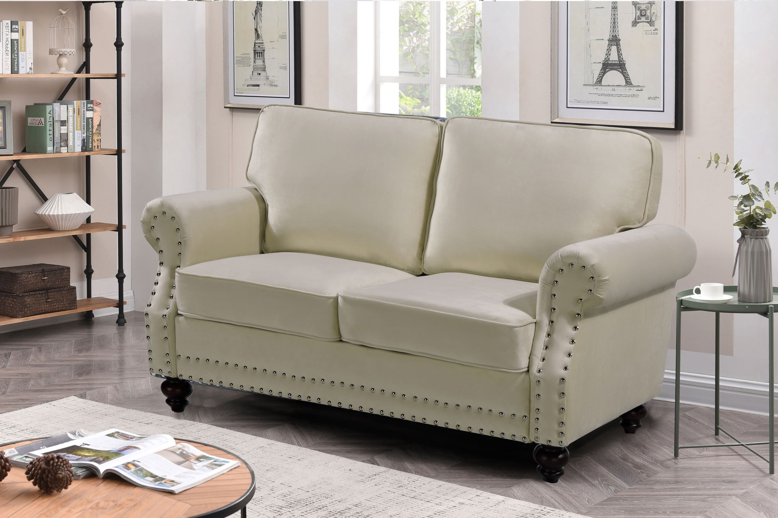 Uspridefurniture Fegley 61.42'' Velvet Rolled Arm Loveseat -Beige