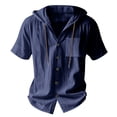 thumbnail image 6 of Lumeqa Men's Cotton Linen Shirts Short Sleeve Casual Sweatshirts Button Down Summer Beach Shirts with Hoodies, 6 of 6
