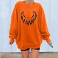 thumbnail image 2 of Sweatshirts Visage de Citrouille d'Halloween pour Femmes Manches Longues Surdimensionnées Col Rond Orange Pull Tops, 2 of 7
