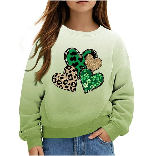 COM1950s St. Patricks Day, Chandails en Molleton pour Fillettes, T-Shirt à Manches Longues pour Enfants St. Patrick's Day Imprimé Col Rond Chandail en Molleton Top Adapté pour Garçons et Filles Chandails en Molleton à Capuche