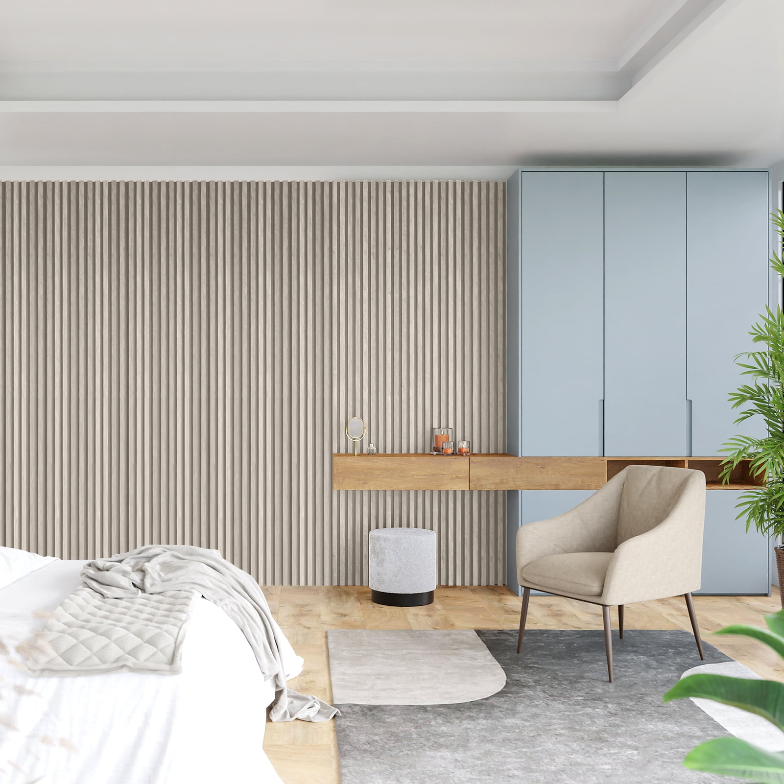 Art3dwallpanel 4Pcs 94.5'' x 7.9'' Wood Slat Acoustic Panels, MDF 3D Wall Panel for Accent Wall Ceiling Office,White Elm