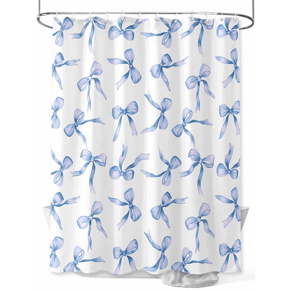 Fsddascl Purple Blue Bow Ribbon Shower Curtain Set - 48" x 72" Washable Bathtub Curtain with 12 Hooks, Vintage Modern Art Bowknot Waterproof Fabric Stall Shower Curtains for Bathroom/Bathtub Décor