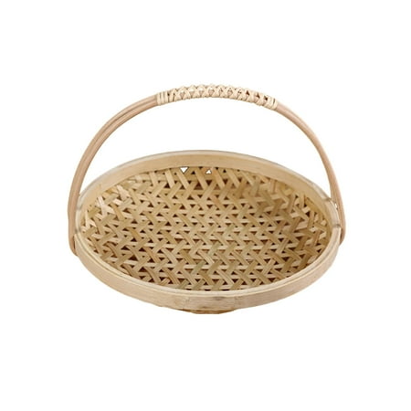 

Snack Serving Tray Bamboo Basket with Handle Reusable Multipurpose Bread Food Plate Hotel Snack Plates for Camping Hotel Picnic Restaurant 19cm