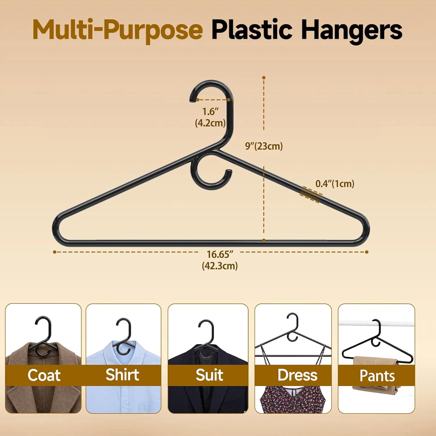 UEAKPIC Heavy Duty Plastic Hangers 18 Pack, Space Saving Tubular Clothes Hangers with Hook & Non-Slip, Standard Size, Black