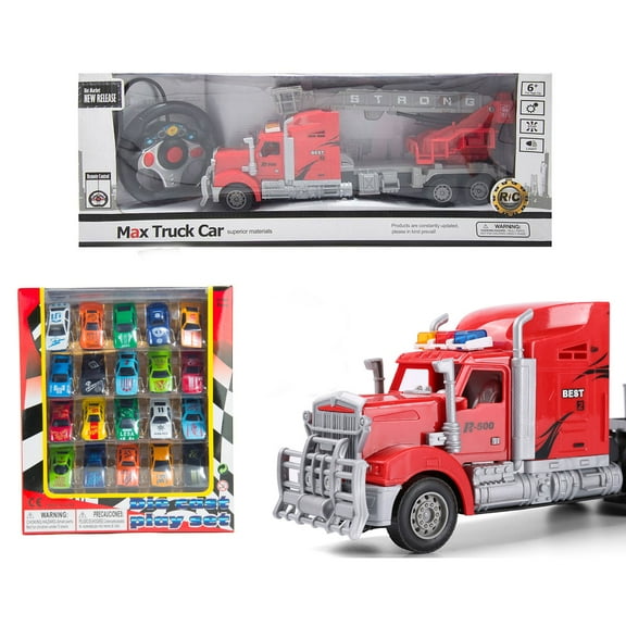 Remote Control Continental Semi Truck Carrier with 3 Racecars Set