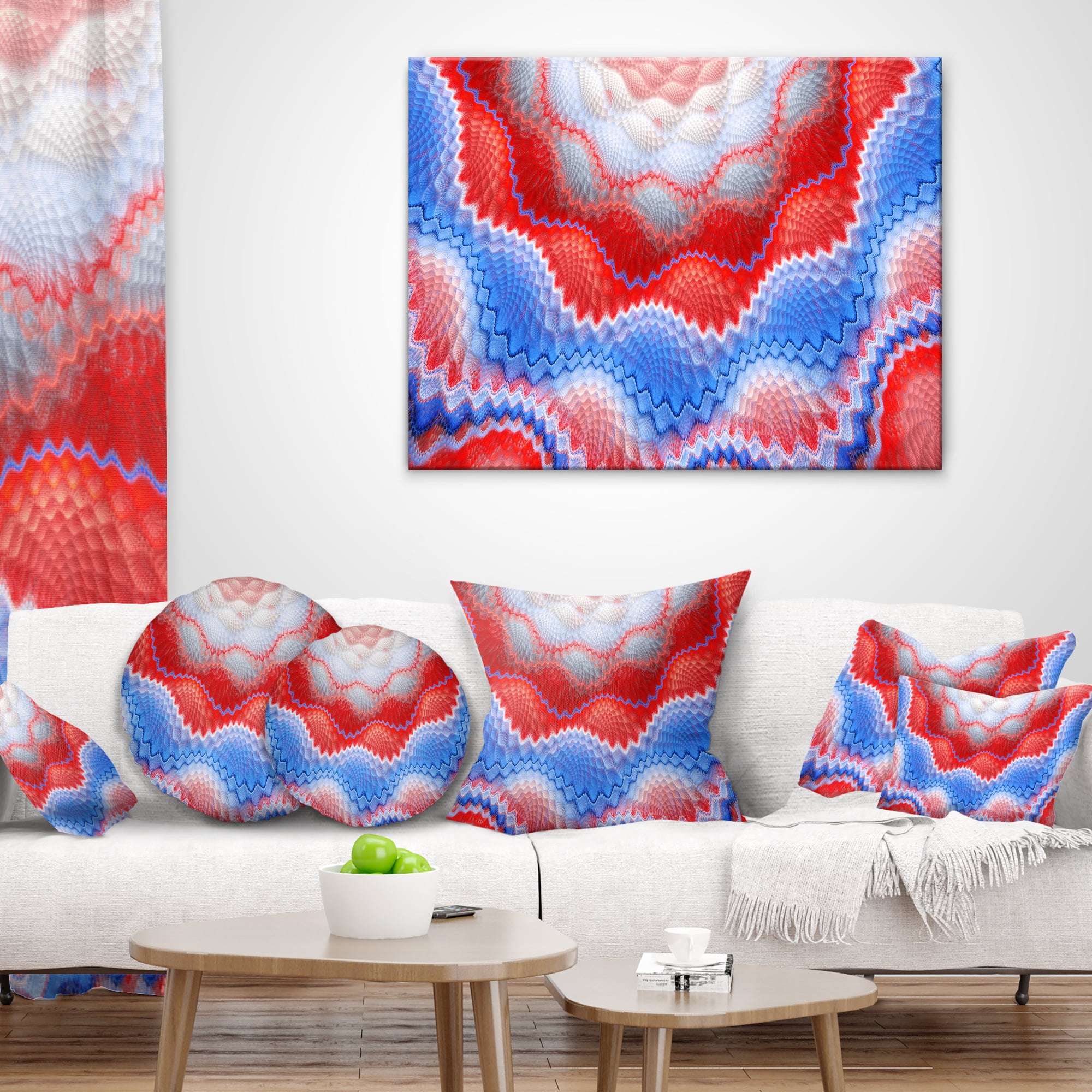 Designart Red Blue Snake Skin Flower - Abstract Throw Pillow - 16x16