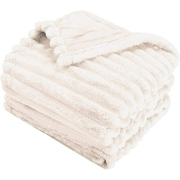 Catalonia Classic Sherpa Fleece Blanket Fuzzy Soft Throw Blanket for Couch Sofa Bed , Machine Washable,All Season, 50 x 60 inches,Beige