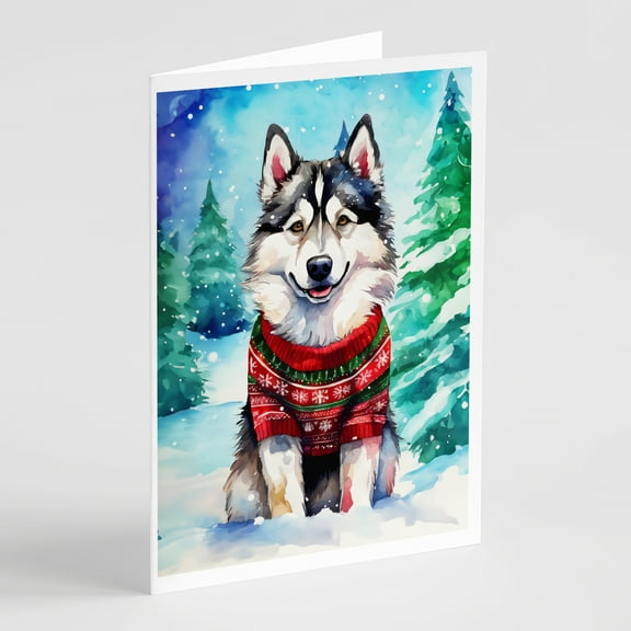 Alaskan Malamute Christmas Greeting Cards Pack of 8 7 in x 5 in