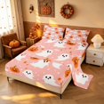 thumbnail image 2 of Homewish Cute Ghost Pumpkin Bed Sheets for Girls, Glitter Stars Full Size Sheets, Pink Orange White, 4-Piece (1 Flat Sheet, 1 Fitted Sheet and 2 Pillowcases), 2 of 5