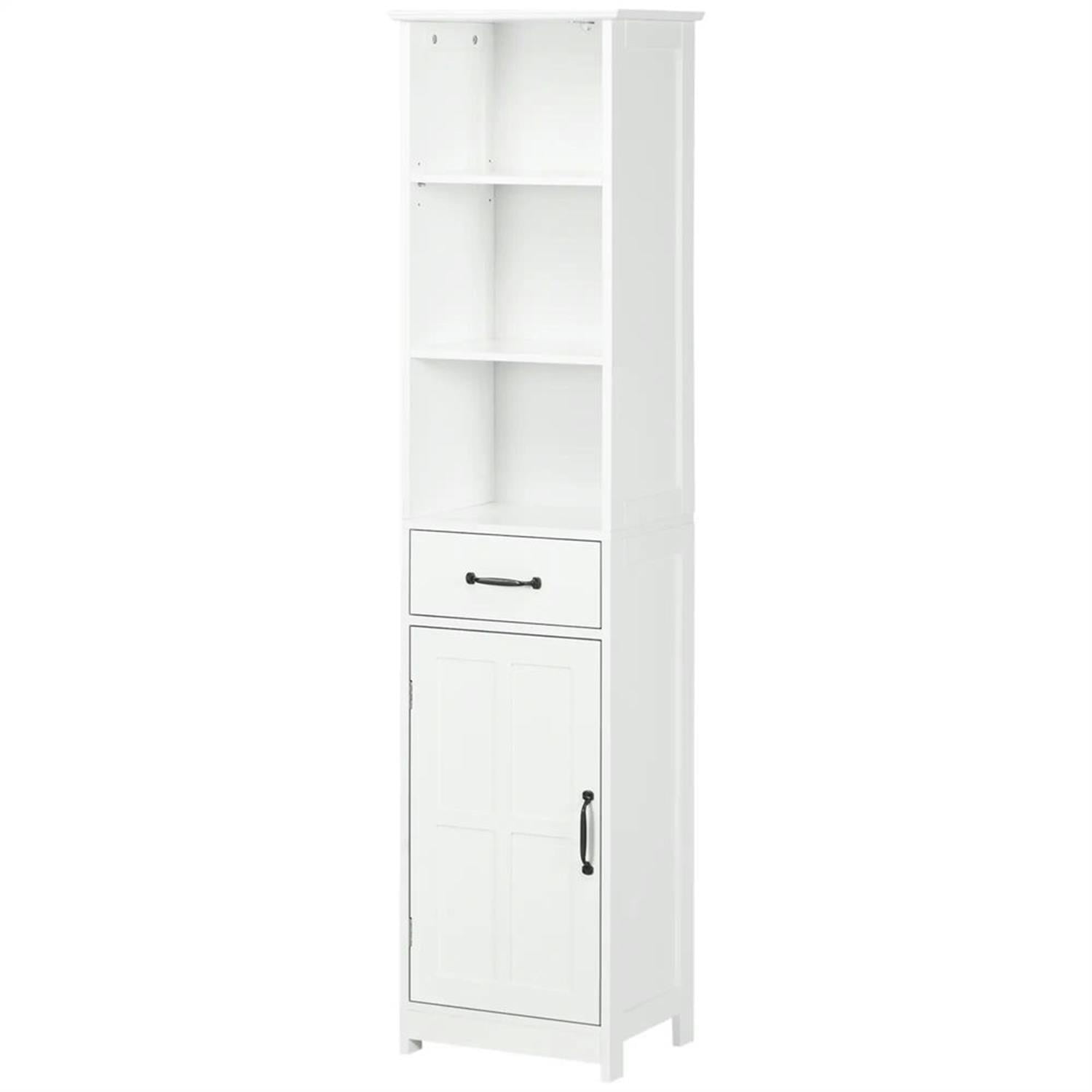 Demi Bonn 64.5" Tall Bathroom Storage Cabinet, Freestanding Cabinet with Drawer and Adjustable Shelves for Living Room, Kitchen, Dining Room, Office, White