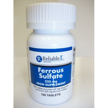 Reliable 1 Laboratories Ferrous Sulfate 325 mg Iron supplement Tablets, 100 Ea