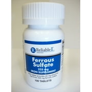 Reliable 1 Laboratories Ferrous Sulfate 325 mg Iron supplement Tablets, 100 Ea, 2 Pack