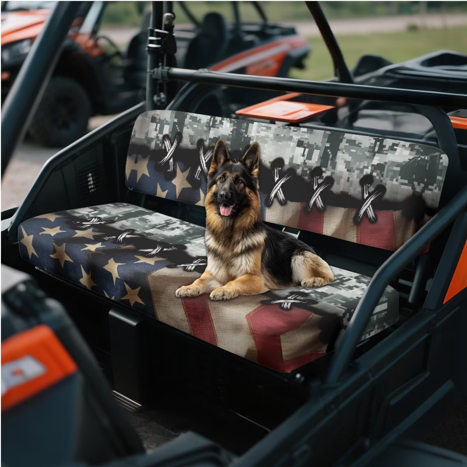 Yuyamidu American Flag UTV Seat Cover Camo Mule Bench Seat Cover All-Season Protection UTV Seat Accessories Anti Slip Compatible with Kawasaki Mule 3010