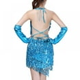 thumbnail image 2 of Women Summer Lace Sexy Sequined Sling Halter Latin Dance Dress Tassel Costume Dance Mini Dress Newest, 2 of 4