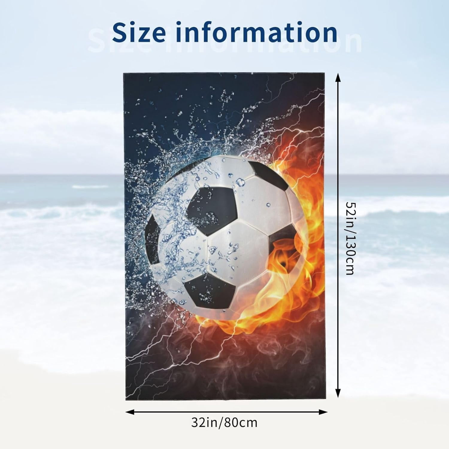Cool Soccer Ball Pattern Beach Towel – Extra Large 52x32 Inch, Soft Quick-Dry Microfiber, For Beach, Pool, Travel, Sports