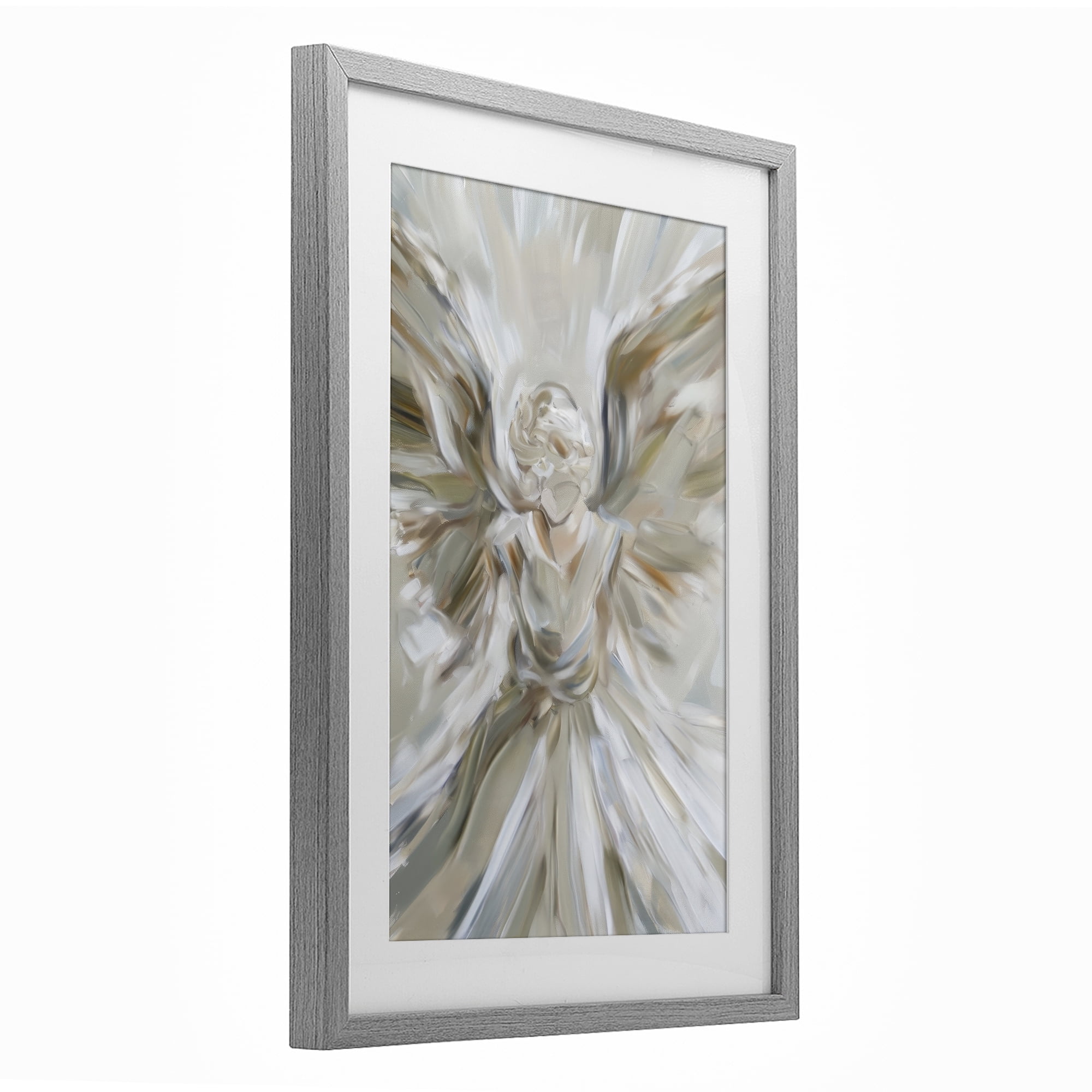 Stupell Industries Serene Angel with Flowing Wings Gray Framed Print Under Glass, design by Petal Prints Design