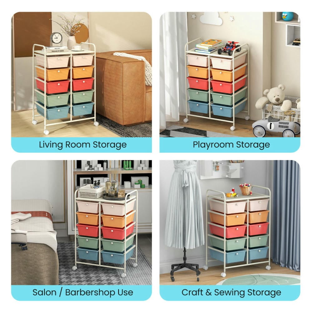 Canddidliike 10-Drawer Rolling Storage Cart, Craft Organizers and Storage, Multipurpose Organizer Cart for Home, Office, School, Multicolor